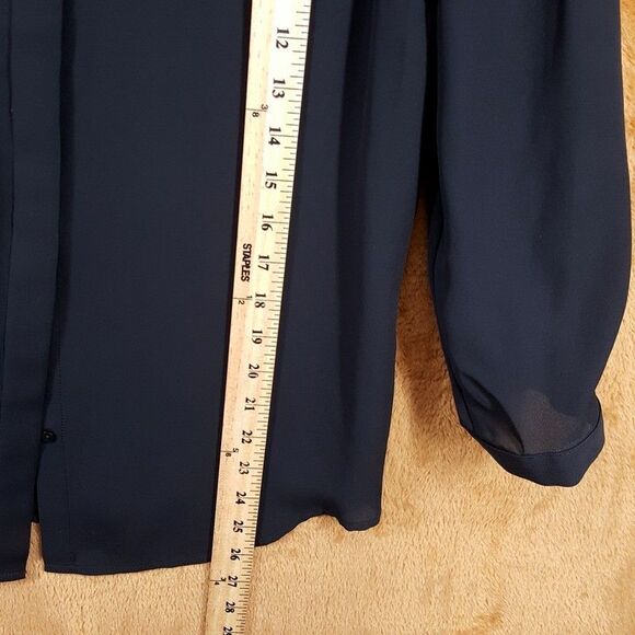 ANN TAYLOR Top Womens Small Black Hidden Button Up Crochet Collar Blouse - Picture 8 of 9